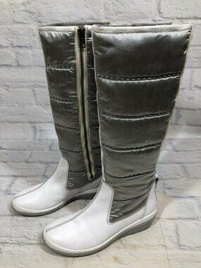 Timberland White Leather & Gray Tall Side Zip Boots 64670 Womens 6 (m3f)